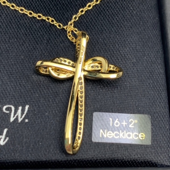 14K GOLD OVER 925 ST SILVER DIAMOND CROSS NECKLACE - Picture 5 of 10